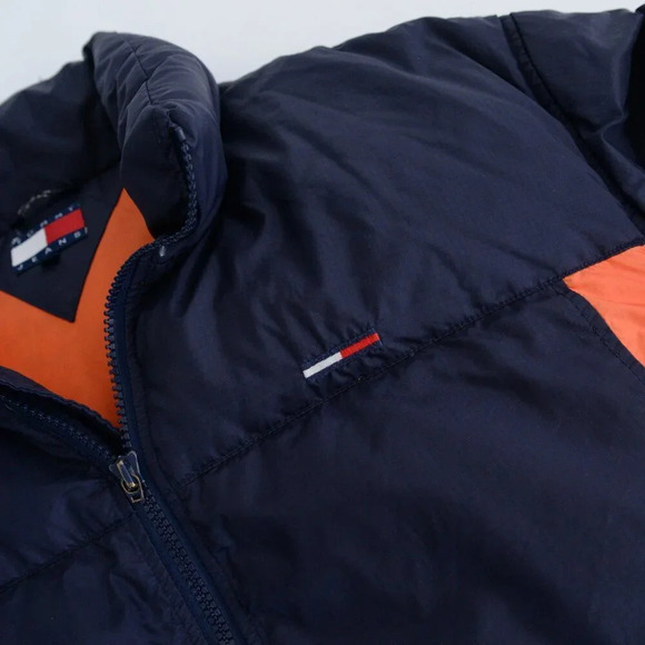 Vintage 90S Tommy Hilfiger Navy  And Orange Waiter Puffer Jacket Size XL - Picture 12 of 15